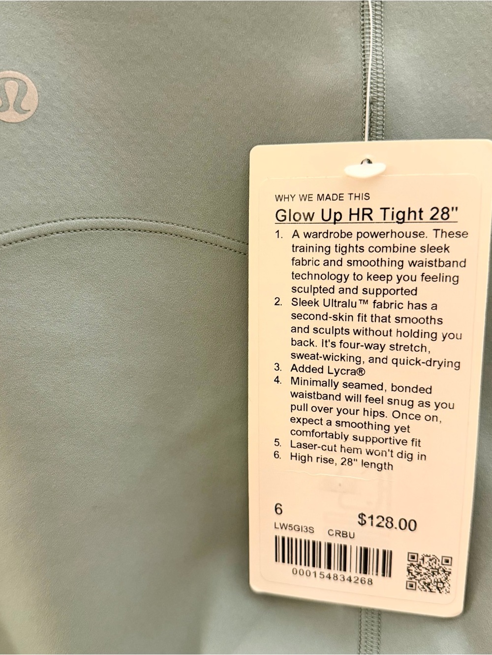 NWT Lululemon Glow Up HR Tight 28" Carob Blue Sage Green Size 6 - Picture 3 of 4